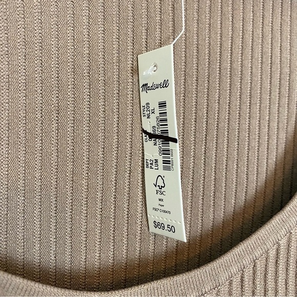 Madewell Ottoman Crop Sweater NL209 Umber Brown Ribbed Fitted - Picture 8 of 9